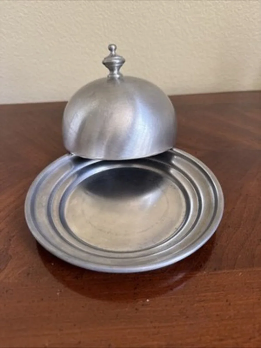 Vintage Covered Round Butter Pewter Dish stamped WEB 1180